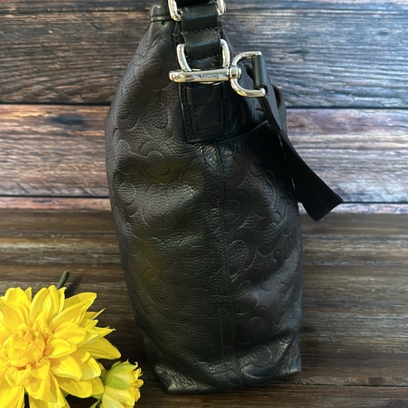 Coach Black Op Art Leather Crossbody Satchel Messenger Bag with Tote Handle! - Picture 6 of 12